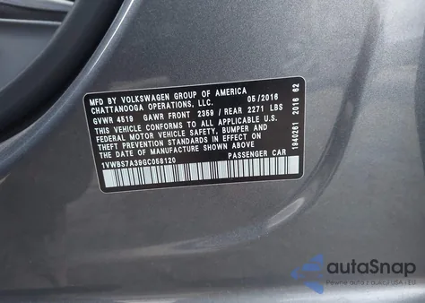 2016 Volkswagen Passat 1.8T Se из США, поврежденный, VIN 1VWBS7A39GC058120